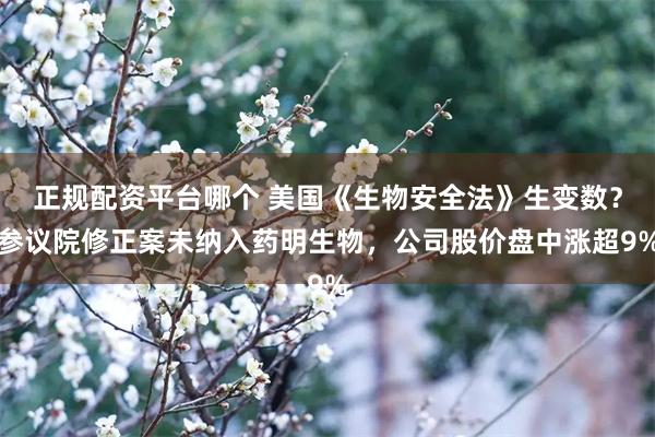 正规配资平台哪个 美国《生物安全法》生变数？参议院修正案未纳入药明生物，公司股价盘中涨超9%